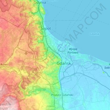 Danzig topographic map, elevation, terrain