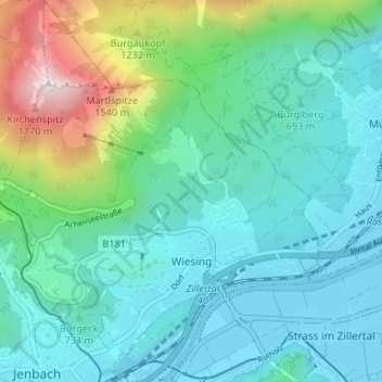 Wiesing topographic map, elevation, terrain