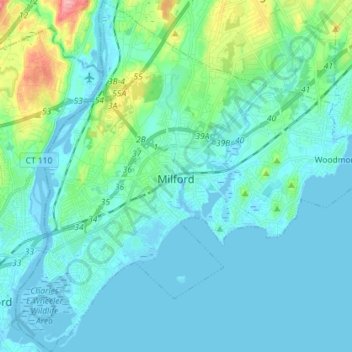 Milford topographic map, elevation, terrain