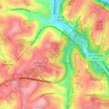 Ridgemont topographic map, elevation, terrain