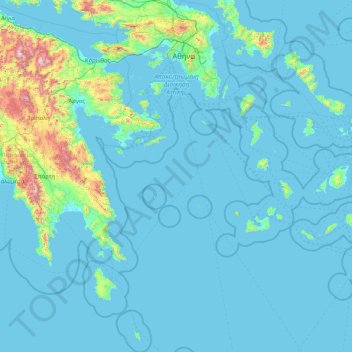 Region Attika topographic map, elevation, terrain