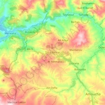 Tizi N'Bechar topographic map, elevation, terrain