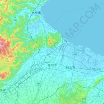 Takaoka topographic map, elevation, terrain