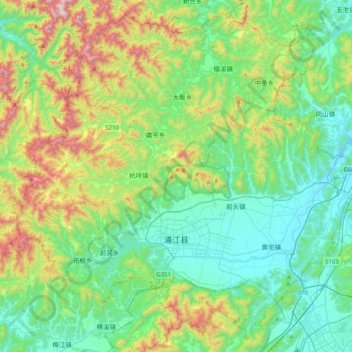 浦江县 topographic map, elevation, terrain