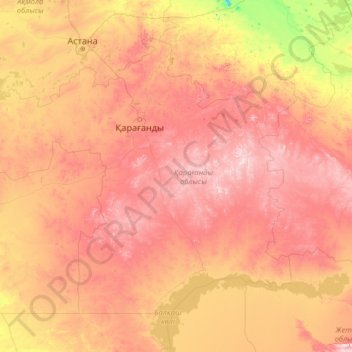 Oblys de Karaganda topographic map, elevation, terrain