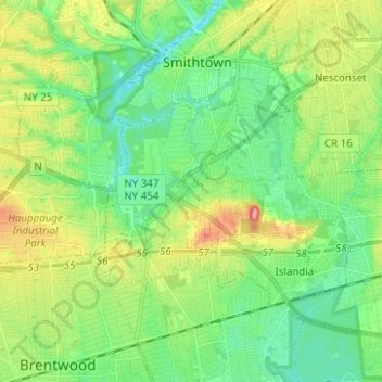 Hauppauge topographic map, elevation, terrain