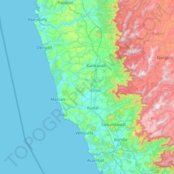 Sindhudurg topographic map, elevation, terrain