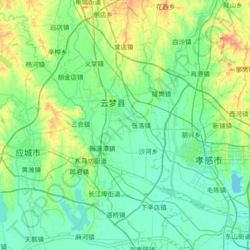 云梦县 topographic map, elevation, terrain