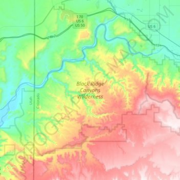 Black Ridge Canyons Wilderness topographic map, elevation, terrain
