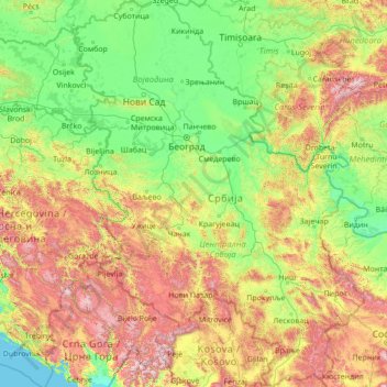 Serbia topographic map, elevation, terrain