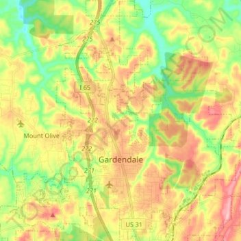 Gardendale topographic map, elevation, terrain