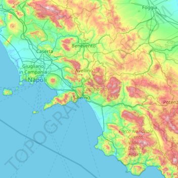 Campania topographic map, elevation, terrain