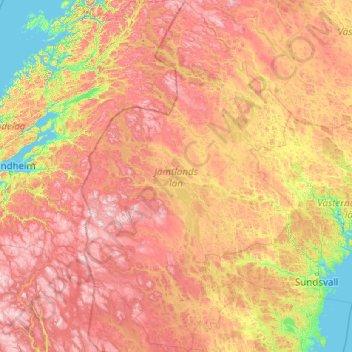 Comté de Jämtland topographic map, elevation, terrain