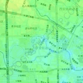 草堂街道 topographic map, elevation, terrain