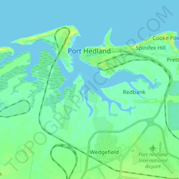 Port Hedland topographic map, elevation, terrain