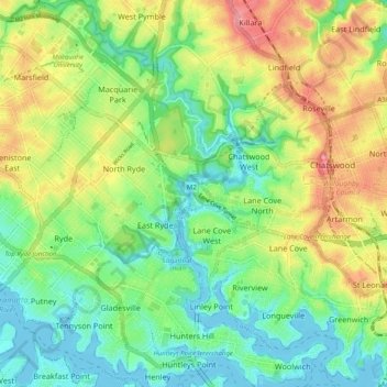 Lane Cove River topographic map, elevation, terrain