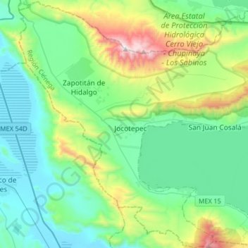 Jocotepec topographic map, elevation, terrain