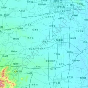 西平县 topographic map, elevation, terrain