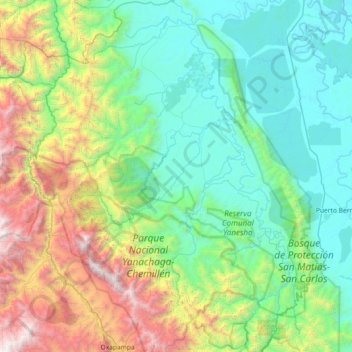 Palcazu topographic map, elevation, terrain