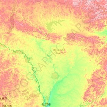 Zeya River topographic map, elevation, terrain