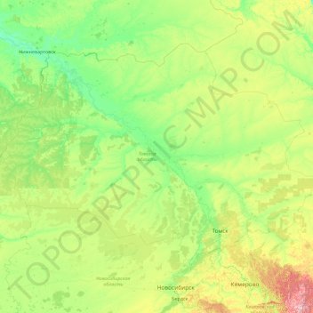 Томская область topographic map, elevation, terrain