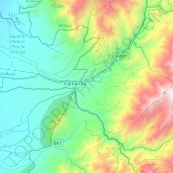 Cumanda topographic map, elevation, terrain
