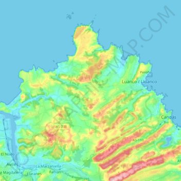 Gozón topographic map, elevation, terrain