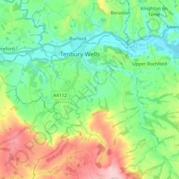 Tenbury topographic map, elevation, terrain