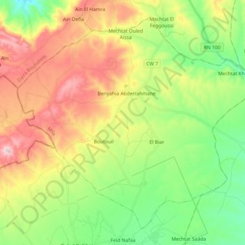 Benyahia Abderrahmane topographic map, elevation, terrain