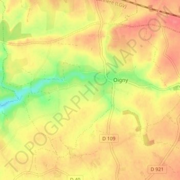 Oigny topographic map, elevation, terrain