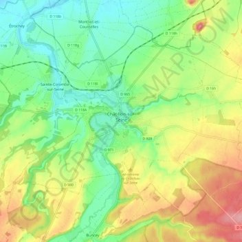 Châtillon-sur-Seine topographic map, elevation, terrain