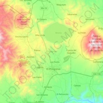 El Progreso topographic map, elevation, terrain