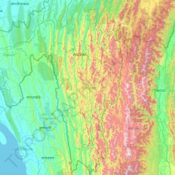 Mizoram topographic map, elevation, terrain