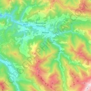 Massat topographic map, elevation, terrain