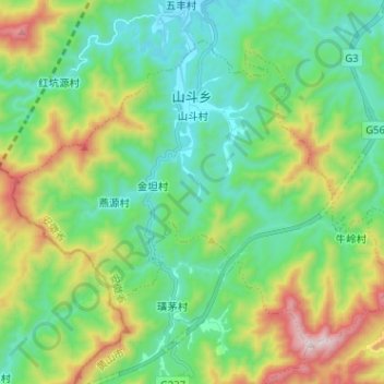 山斗乡 topographic map, elevation, terrain