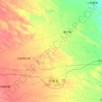 开鲁镇 topographic map, elevation, terrain