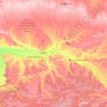 Сургутский район topographic map, elevation, terrain