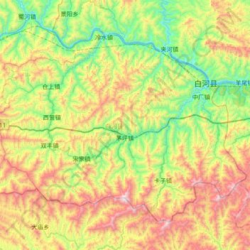 白河县 topographic map, elevation, terrain