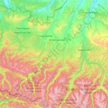 Зеленчукский район topographic map, elevation, terrain