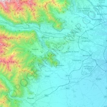 Sangone topographic map, elevation, terrain