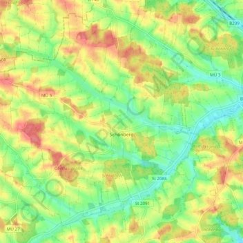 Schönberg topographic map, elevation, terrain
