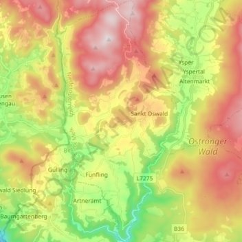 St. Oswald topographic map, elevation, terrain