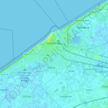 Ostende topographic map, elevation, terrain