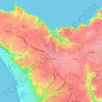 St Ouen topographic map, elevation, terrain