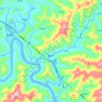 武阳乡 topographic map, elevation, terrain