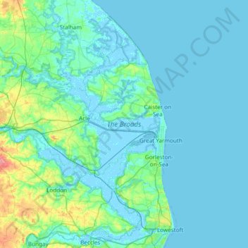 The Broads topographic map, elevation, terrain