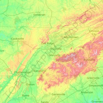 East Tennessee topographic map, elevation, terrain