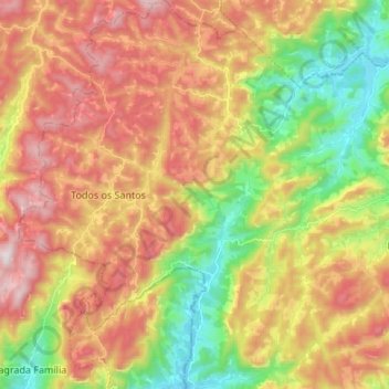 Todos os Santos topographic map, elevation, terrain