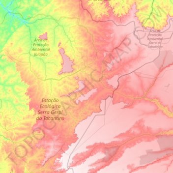 Mateiros topographic map, elevation, terrain