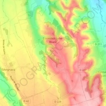 Coslédaà-Lube-Boast topographic map, elevation, terrain